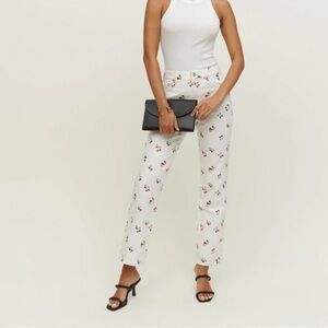 Reformation Cherries Embroidered High Rise Straight Jeans